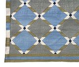 Modern Handmade Cotton Grey, Blue, Cream And Green Geometric Area Rug-6834