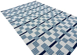 Modern Handmade Cotton Rug, 4x6 White And Blue Star And Dash Striped Rug-6846