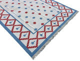 Modern Handmade Cotton Sky Blue, Cream And Terracotta Area Star Rug-6843