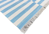 Modern Handmade Cotton Sky Blue And White Up Down Striped Runner-6761