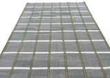 Modern Handmade Cotton Gray, Cream And Olive Green Windowpane Checked Area Rug-6853
