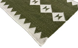 Modern Handmade New Zealand Wool Dark Olive Green And White Geometric Runner-6824