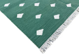 Modern Handmade Cotton Forest Green And White Leaf Patterned Area Rug-6851