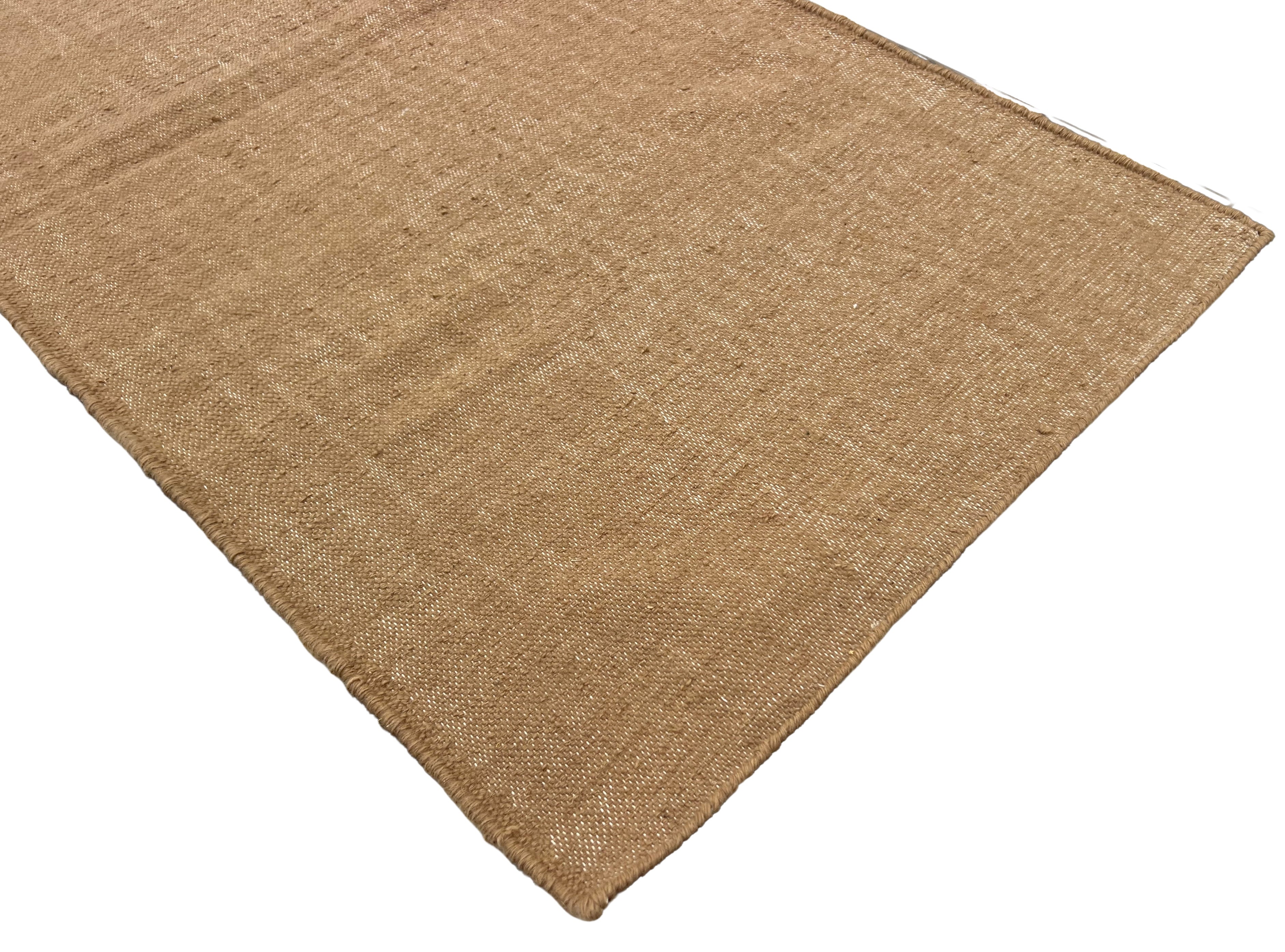 Modern Handmade New Zealand Wool Solid Beige Runner Dhurrie Rug - 6807