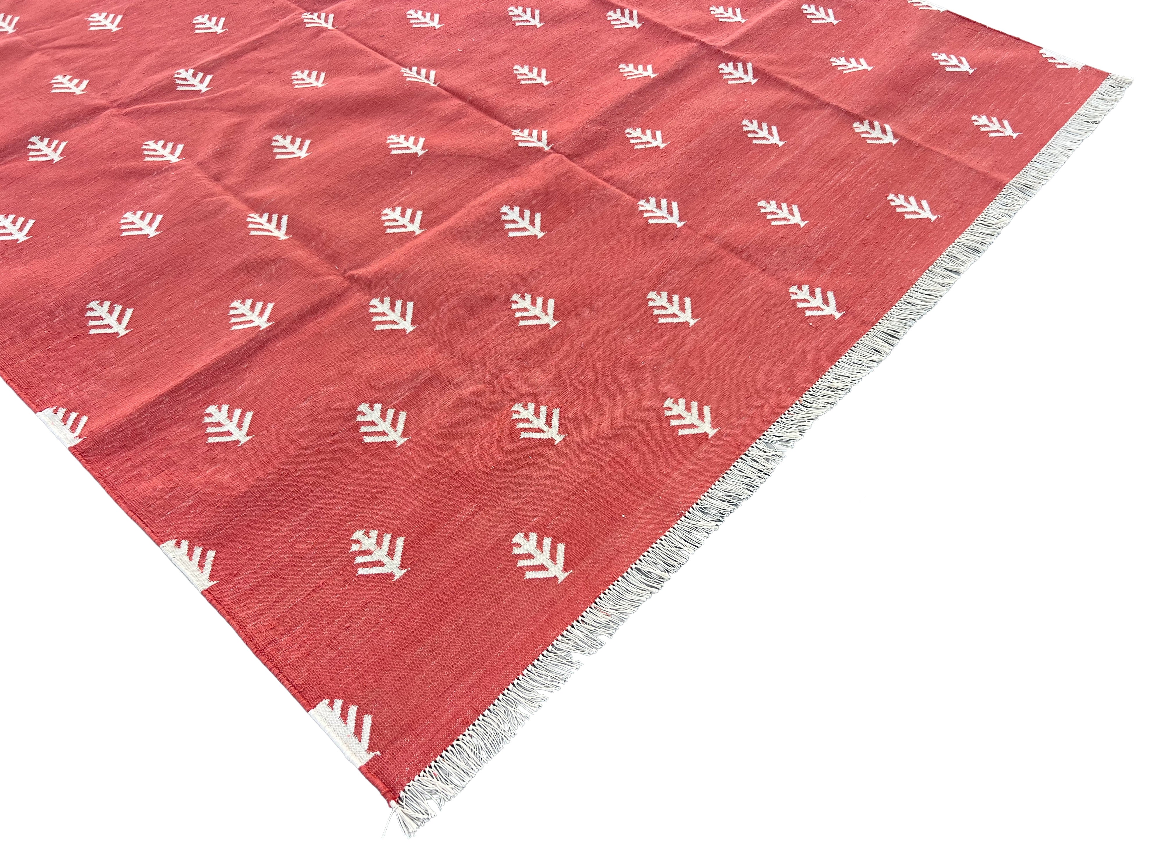 Modern Handmade Cotton Terracotta And White Tree Patterned Area Rug-6844