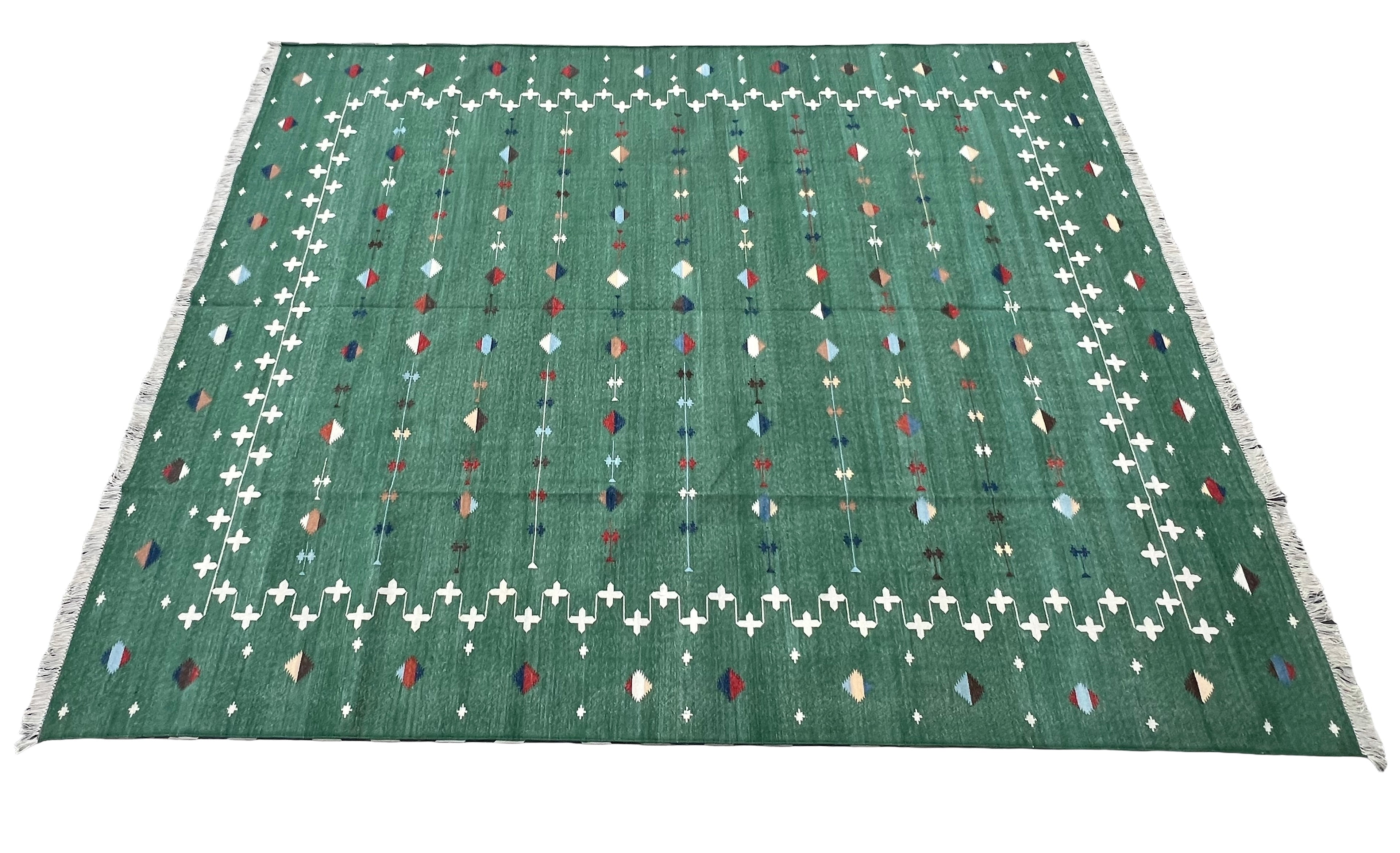 Modern Handmade Cotton Forest Green And White Shooting Star Rug-6814