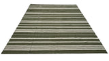 Modern Handmade Woolen Olive Green And White Striped Rug-6837