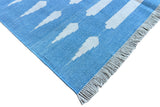 Modern Handmade Cotton Sky Blue And White Striped Dhurrie Runner-6792