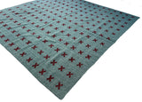 Modern Handmade Woolen Turquoise Blue And Burgundy Cross Pattern Rug-6804