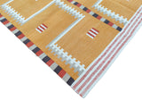 Modern Handmade Cotton Rug, 4x6 Mustard And Cream Geometric Rug-6776