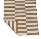 Modern Handmade Cotton Tan And White Up Down Striped Dhurrie Runner-6850