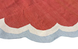 Handmade Cotton Terracotta, Cream And Sky Blue Round Scalloped Rug -9669