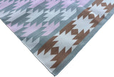 Modern Handmade Cotton Gray, Pink, Cream And Tan Geometric Area Rug-6832