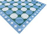 Modern Handmade Cotton Sky Blue And Green Geometric Swedish Star Rug-6813