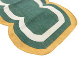 Modern Handmade Cotton Rug, 2x8 Green And Mustard Dhurrie Runner -9668