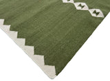 Modern Handmade Woolen Olive Green And White Diamond Rug-6845