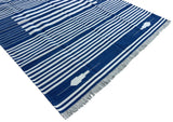 Modern Handmade Cotton Indigo Blue And White Striped Area Rug-6826