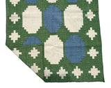 Modern Handmade New Zealand Wool Moss Green, Cream And Sky Blue Geometric Runner-6838