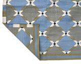 Modern Handmade Cotton Grey, Blue, Cream And Green Geometric Area Rug-6834