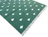 Modern Handmade Cotton Forest Green And White Leaf Patterned Area Rug-6851