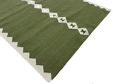 Modern Handmade Woolen Olive Green And White Diamond Rug-6845