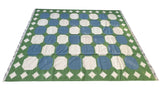 Modern Handmade Woolen Sky Blue, Green And Cream Swedish Tile Geometric Rug-6821