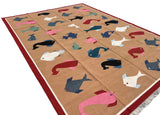 Modern Handmade Cotton Tan And Red Fish Patterned Area Rug-6840
