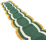 Modern Handmade Cotton Rug, 2x8 Green And Mustard Dhurrie Runner -9668