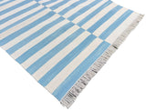 Modern Handmade Cotton Sky Blue And White Up Down Striped Runner-6761