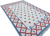 Modern Handmade Cotton Sky Blue, Cream And Terracotta Area Star Rug-6843