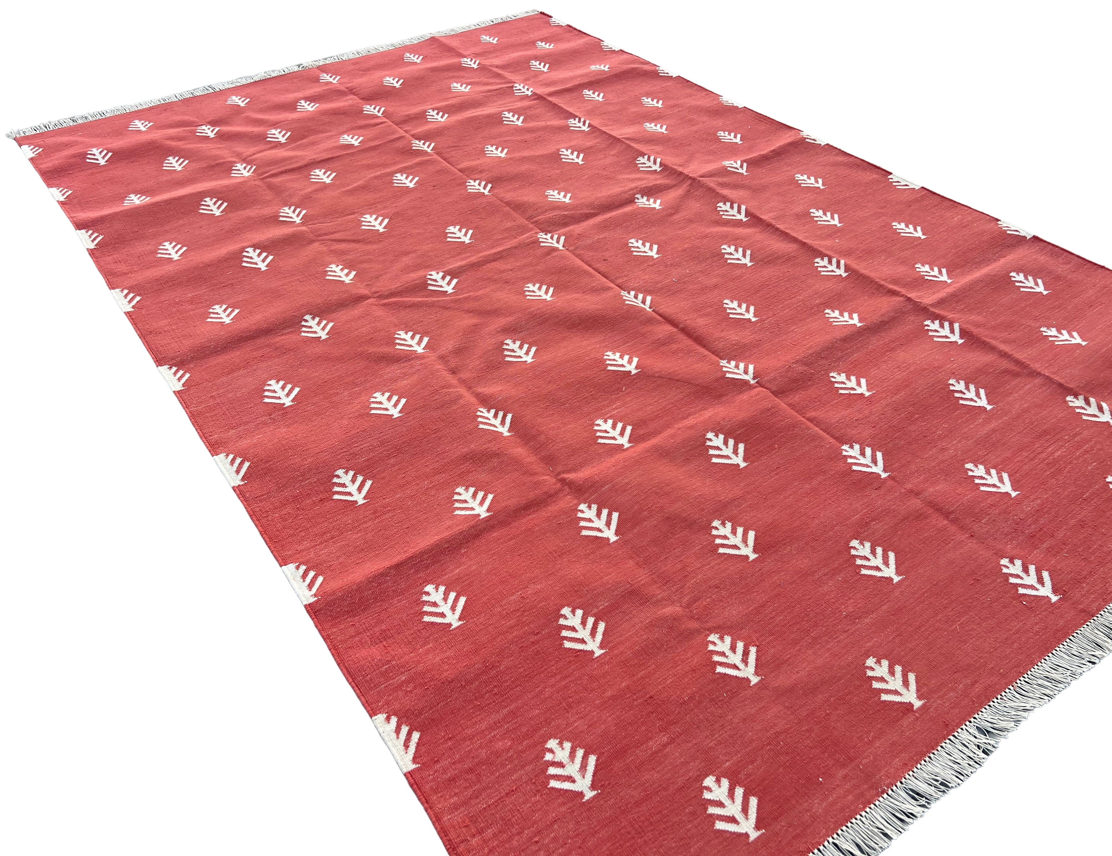 Modern Handmade Cotton Terracotta And White Tree Patterned Area Rug-6844