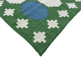 Modern Handmade New Zealand Wool Moss Green, Cream And Sky Blue Geometric Runner-6838
