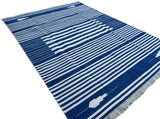 Modern Handmade Cotton Indigo Blue And White Striped Area Rug-6826