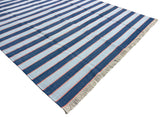 Modern Handmade Cotton Sky Blue And Orange Striped Area Rug-6830