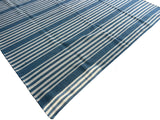 Modern Handmade Thick Woolen Sky Blue And White Striped Rug-6833