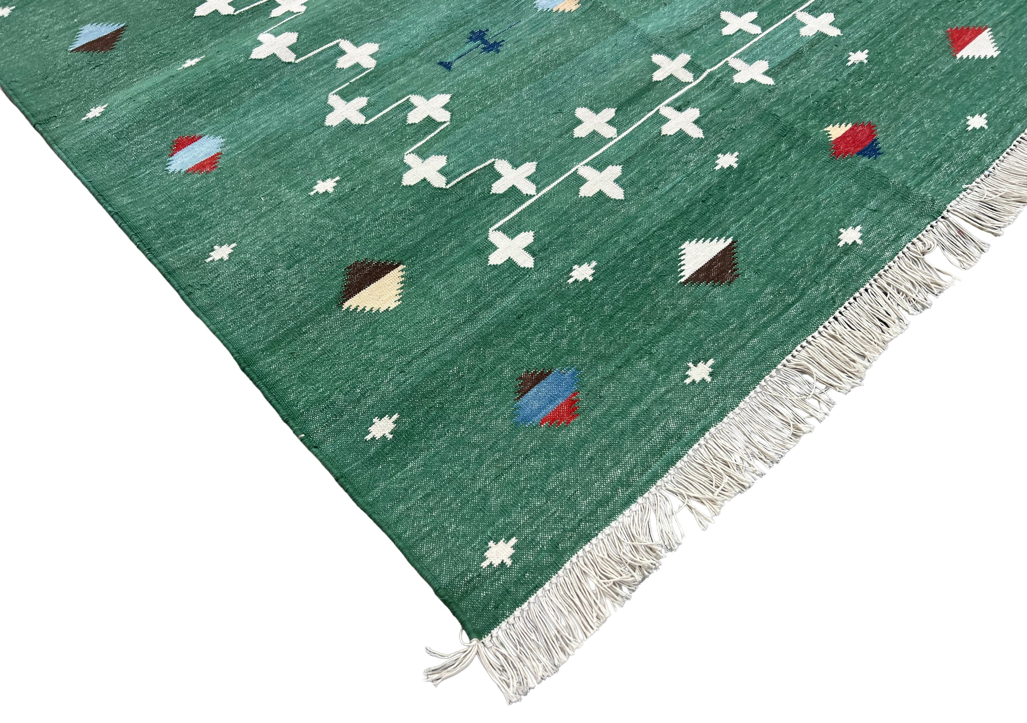 Modern Handmade Cotton Forest Green And White Shooting Star Rug-6814