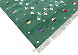 Modern Handmade Cotton Forest Green And White Shooting Star Rug-6814