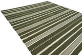 Modern Handmade Woolen Olive Green And White Striped Rug-6837