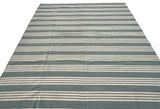 Modern Handmade Woolen Greyish Blue And White Striped Rug-6836