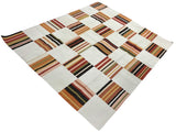 Modern Handmade Cotton Rug, 90"x105" Cream, Red Tile Striped Rug-6802