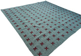 Modern Handmade Woolen Turquoise Blue And Burgundy Cross Pattern Rug-6804