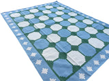 Modern Handmade Cotton Sky Blue And Green Geometric Swedish Star Rug-6813