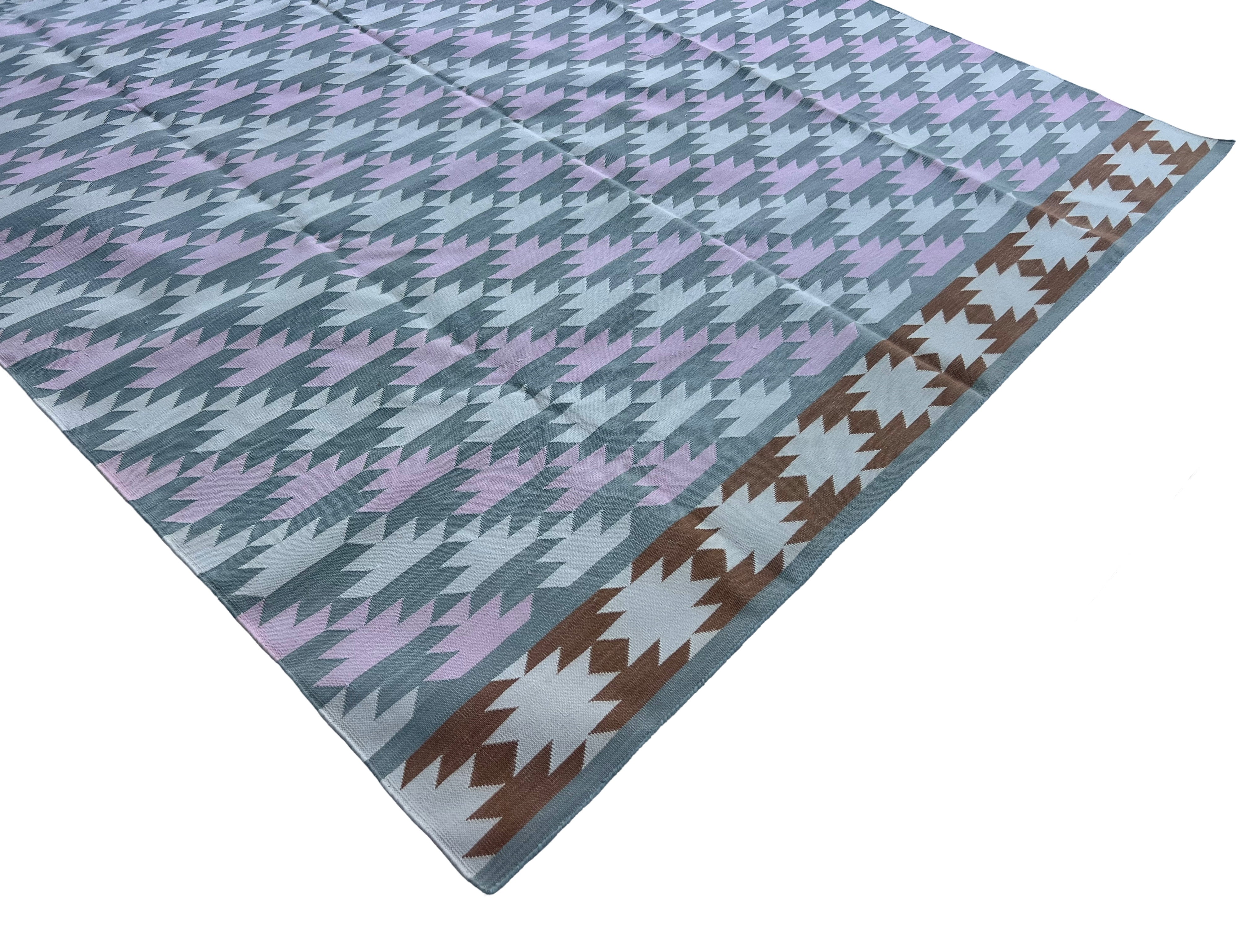 Modern Handmade Cotton Gray, Pink, Cream And Tan Geometric Area Rug-6832