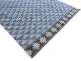 Modern Handmade Cotton Gray, Pink, Cream And Tan Geometric Area Rug-6832