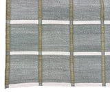 Modern Handmade Cotton Gray, Cream And Olive Green Windowpane Checked Area Rug-6853