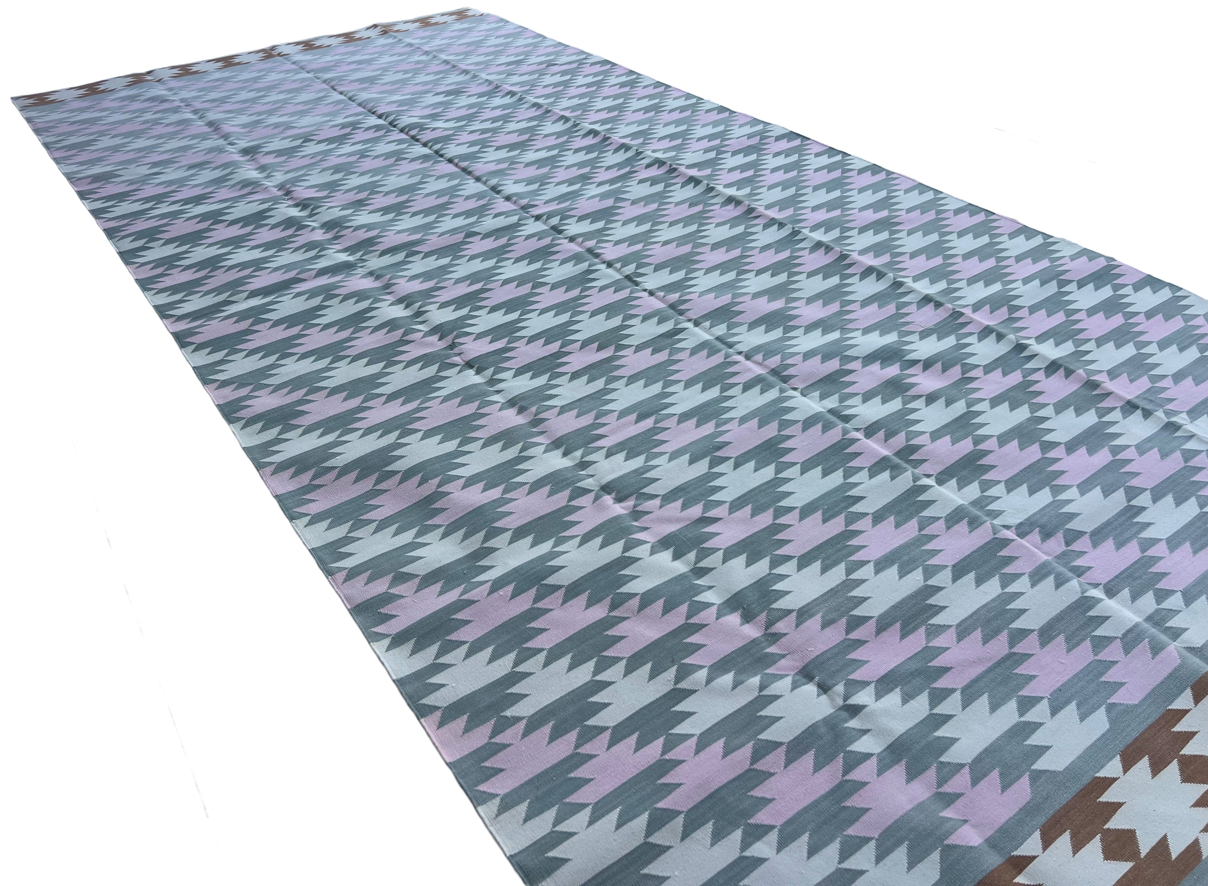 Modern Handmade Cotton Gray, Pink, Cream And Tan Geometric Area Rug-6832