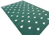 Modern Handmade Cotton Forest Green And White Leaf Patterned Area Rug-6851