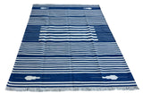 Modern Handmade Cotton Indigo Blue And White Striped Area Rug-6826