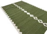Modern Handmade Woolen Olive Green And White Diamond Rug-6845