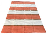 Modern Handmade Cotton Orange, Cream And Tan Striped Area Rug-6812